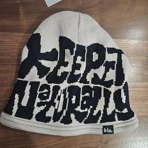 Black and Cream Graphic Beanie